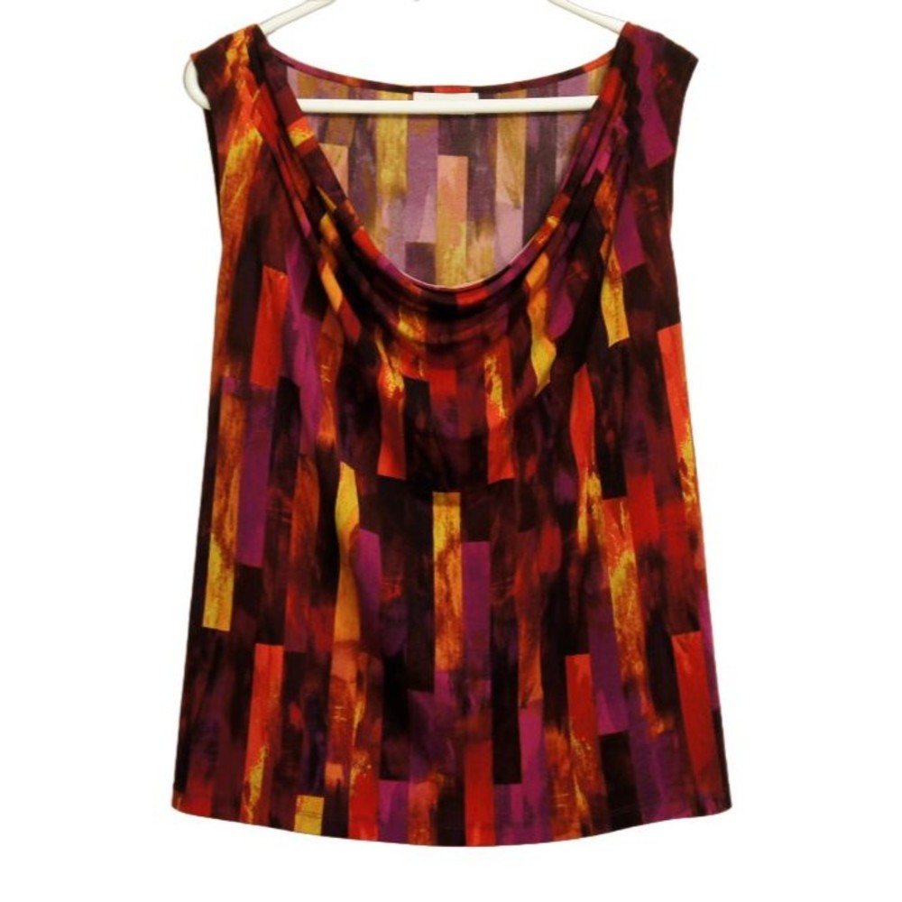 Calvin Klein Cowl Neck Tank Top XL Sleeveless Cami Stretch Red Purple Yellow